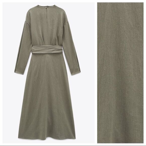 SOLD❌Zara Linen blend khaki midi dress - Picture 10 of 15